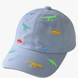 Light Blue Baseball Cap with Multicolor Embroidered Dinosaurs